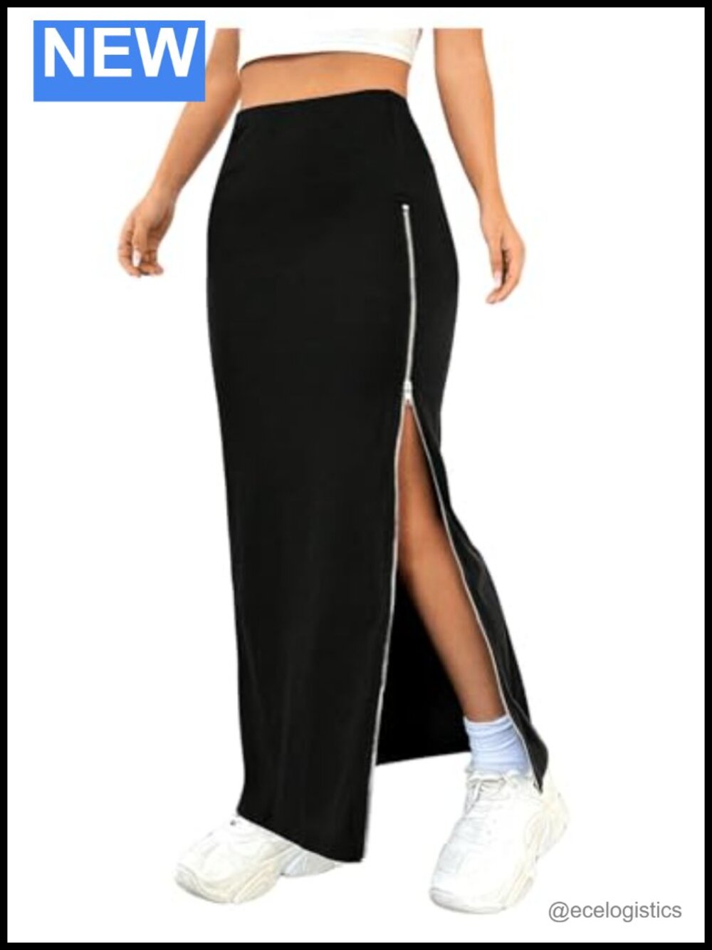 Women's Zip Up Slit Side Maxi Skirt High Waisted Y2k Streetwear